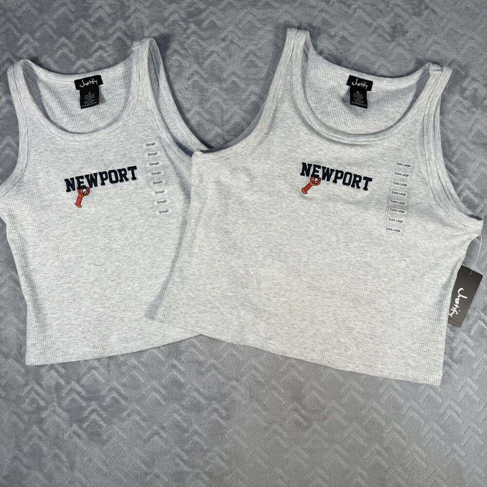 Justify Women Ribbed Tank Top Newport Lobster Embroidered S XL Coastal Preppy